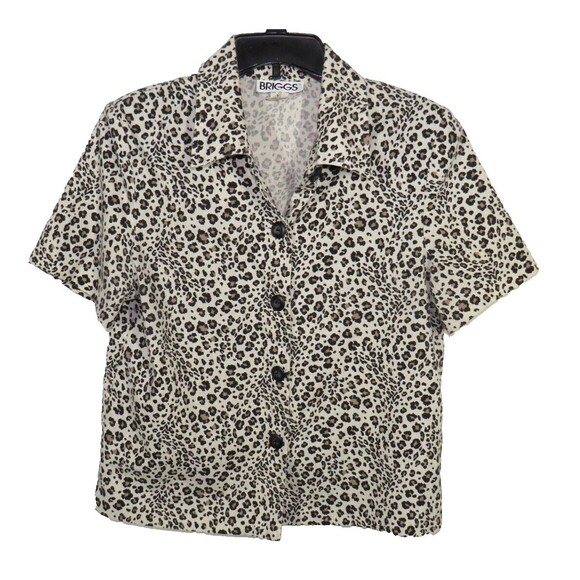 Vintage Briggs Women's Leopard Print Woven Button Up Short Sleeve Top Size M - Picture 1 of 11